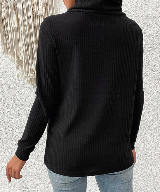 Wiebke | Damen Strick-Top mit Rollkragen und asymmetrischer Knopfleiste