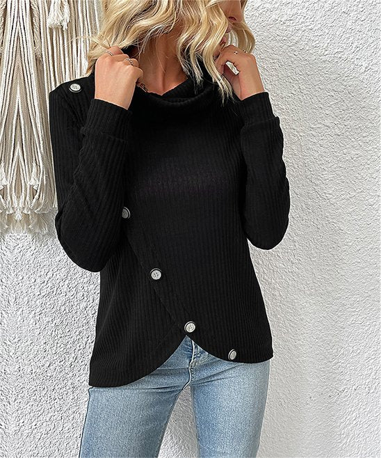 Wiebke | Damen Strick-Top mit Rollkragen und asymmetrischer Knopfleiste