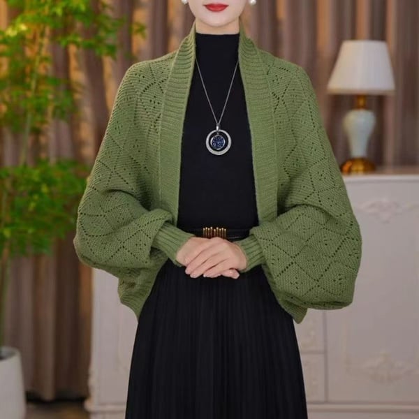 Wiebke Damen Wandelbare Strickjacke mit offener Front und Lochmuster in Grün