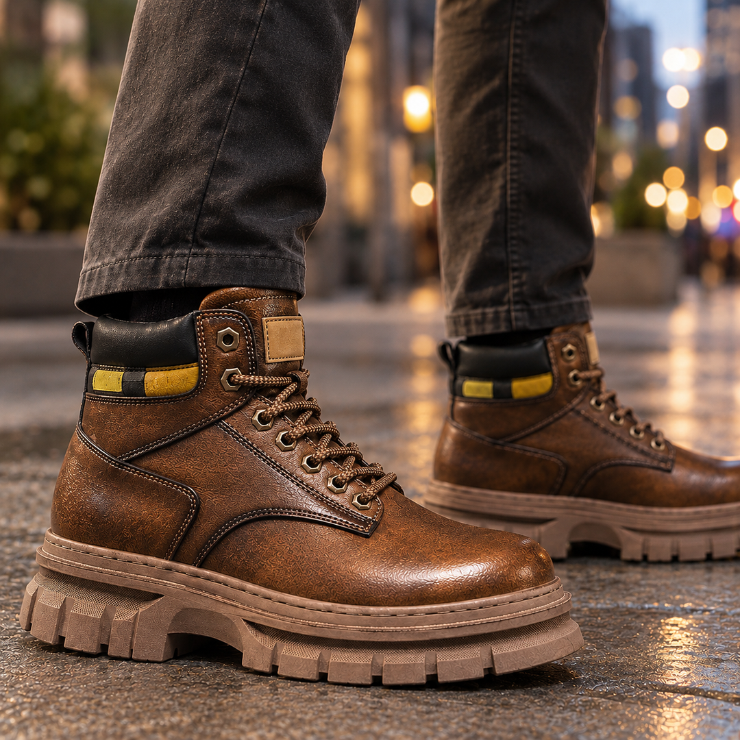 Herren Schnürboots mit grober Plateausohle – Braun