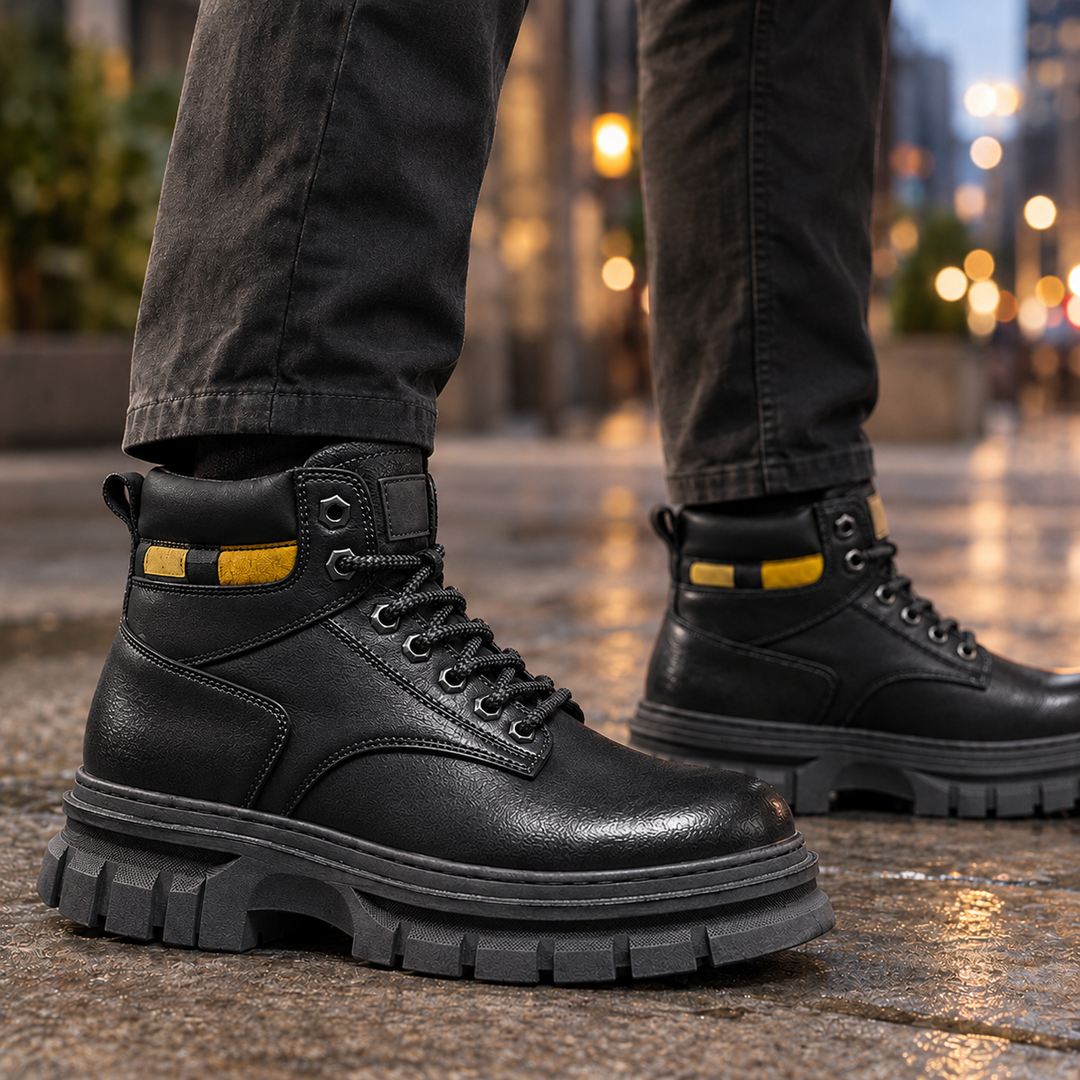 Herren Schnürboots mit grober Plateausohle – Schwarz
