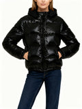 Winterjacke Damen mit Glänzender Steppung und Abnehmbarer Kapuze