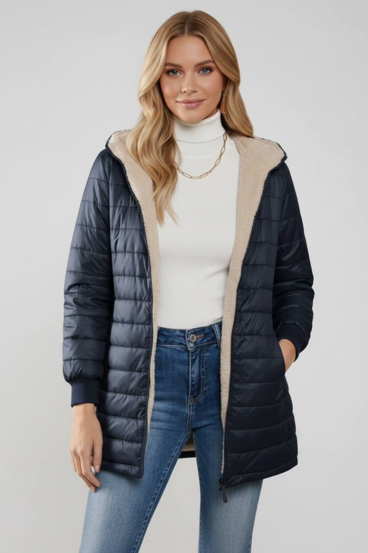 Winterjacke Damen mit Kapuze und Rippbündchen