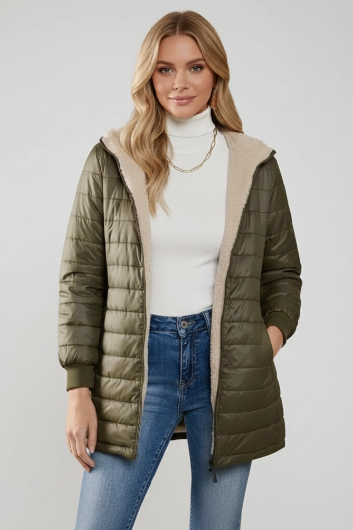 Winterjacke Damen mit Kapuze und Rippbündchen