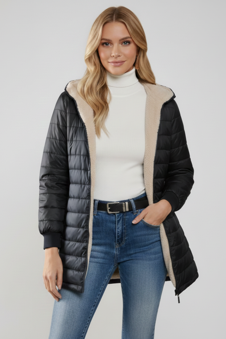 Winterjacke Damen mit Kapuze und Rippbündchen