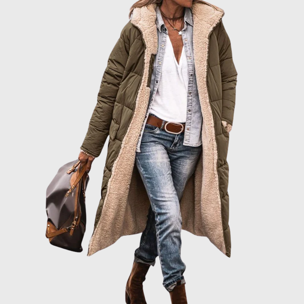 Wintermantel Damen mit Wendedesign und Langem Schnitt