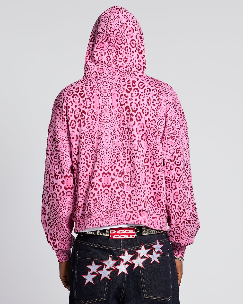 Ylvi Damen Boxy Zip-Hoodie mit Leopardenmuster und Kängurutasche