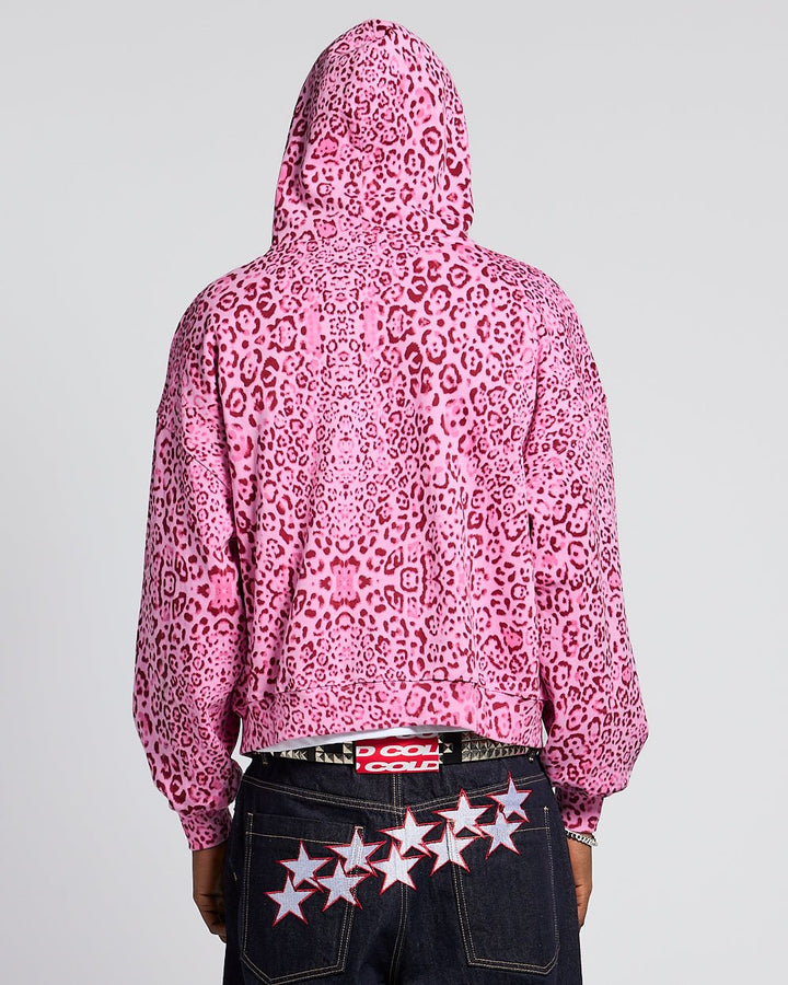 Ylvi Damen Boxy Zip-Hoodie mit Leopardenmuster und Kängurutasche