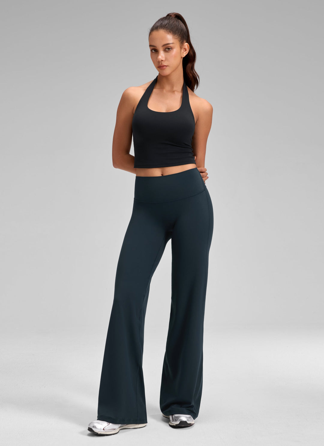 Ylvi Damen Hose mit hohem Bund, geradem Bein und glatter Front
