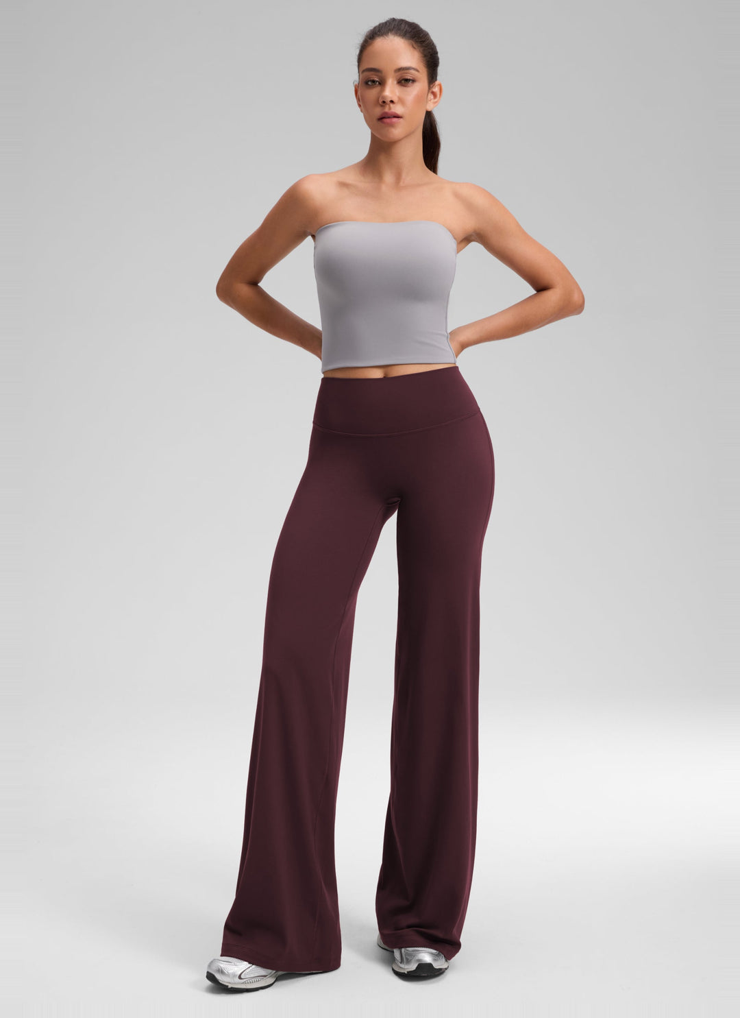 Ylvi Damen Hose mit hohem Bund, geradem Bein und glatter Front