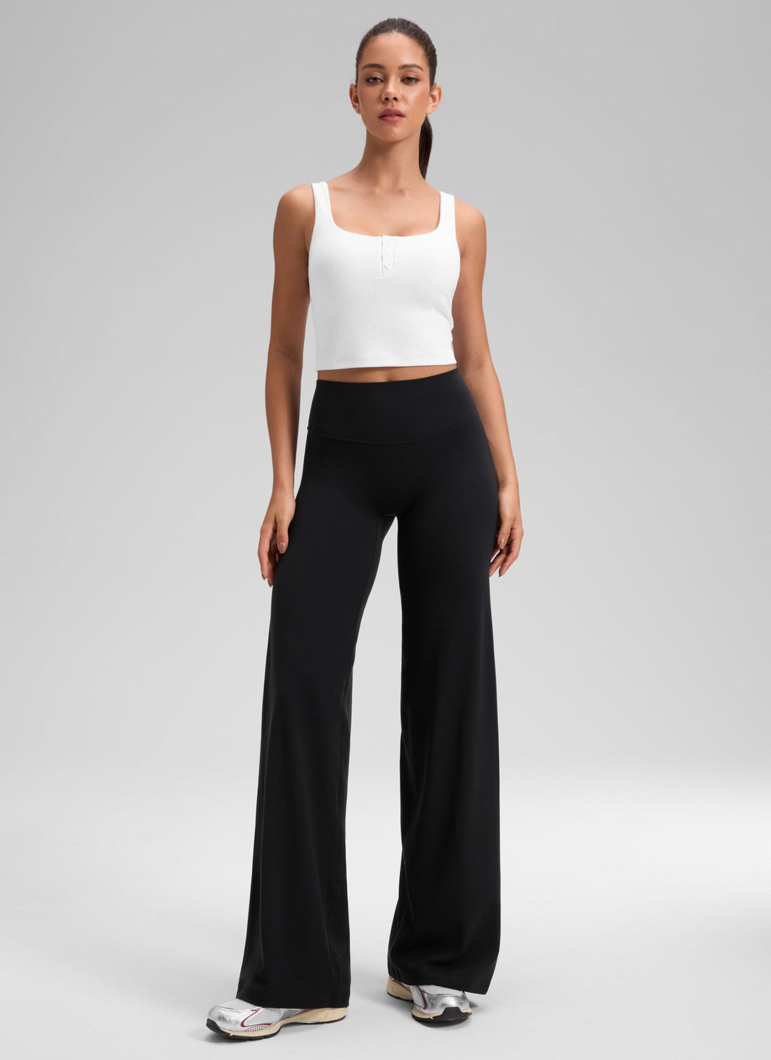 Ylvi Damen Hose mit hohem Bund, geradem Bein und glatter Front