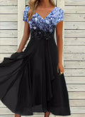 Yvonne | Damen Fließendes Blumenkleid mit kurzen Ärmeln